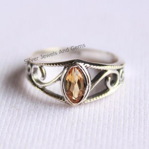 Natural Citrine Ring, Handmade Ring, 925 Sterling Silver Ring, Marquise Citrine Designer Band Ring, Promise Ring, November Birthstone Ring