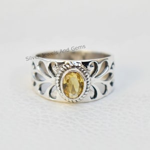 Natural Citrine Ring, Handmade Ring, Anniversary Ring, 925 Sterling Silver Ring, Designer Ring, Yellow Gemstone Ring, Boho Ring