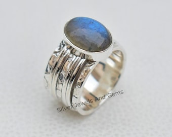 Labradorite Spinner Ring: 925 Sterling Silver Fidget Band Ring