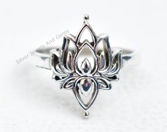 Sterling Silver Lotus Ring-Handmade Silver Ring-925 Sterling Silver Ring-Silver Lotus Ring-Gift for her- Designer Ring-Promise Ring