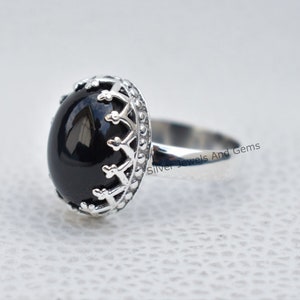 Natural Black Onyx Ring, Onyx Crown Setting Ring, Handmade Ring, 925 Sterling Silver Ring, Birthday Ring, December Birthstone Ring