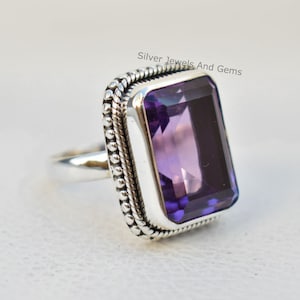 Natural Amethyst Ring-Handmade Silver Ring-925 Sterling Silver Ring-Baguette Amethyst Designer Ring-February Birthstone-Promise Ring