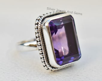 Natural Amethyst Ring-Handmade Silver Ring-925 Sterling Silver Ring-Baguette Amethyst Designer Ring-February Birthstone-Promise Ring