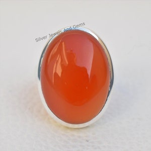 Natural Carnelian Ring, Handmade Ring, 925 Sterling Silver Ring, Gift for her, Simple Oval Ring, Anniversary Gift, Gemstone Ring