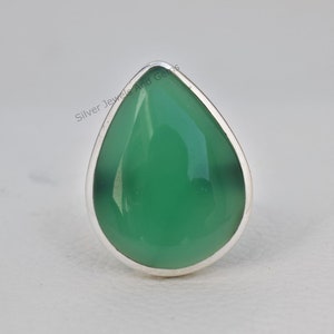 Natural Green Onyx Ring, Handmade 925 Sterling Silver Ring, Teardrop Green Onyx Ring, December Birthstone Birthday Ring