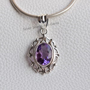 Natural Amethyst 925 Sterling Silver Handmade Pendant, Designer Oval Amethyst Pendant, Gift for Friends, Anniversary Pendant