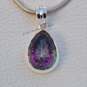 Mystic Topaz Pendant, 925 Sterling Silver Pendant, Teardrop Topaz Necklace, Gift for Sister, Anniversary Pendant, Handmade Silver Pendant