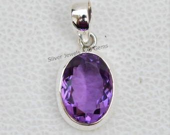 Natural Amethyst Pendant-Handmade Silver Pendant-925 Sterling Silver Pendant-Oval Amethyst Pendant-Gift for her-Anniversary Pendant