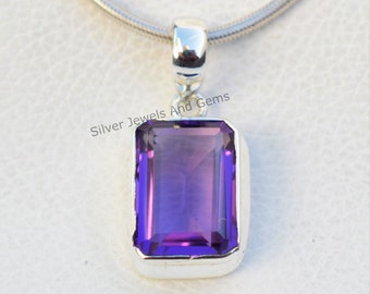 Natural Amethyst Pendant, Handmade Silver Pendant, 925 Sterling Silver Pendant, Rectangle Pendant, Anniversary Pendant, Gemstone Pendant