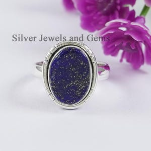 Natural Lapis Lazuli Ring, Blue Gemstone Ring, Oval Lapis Ring, 925 Sterling Silver Ring, Gift for her, Taurus Birthstone Ring, Boho Ring