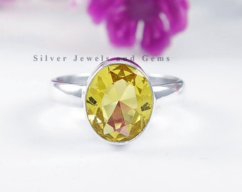 Natural Citrine Ring, Oval Gemstone Ring, 925 Sterling Silver Ring, Yellow Stone Ring, Gift for Mom, Simple Ring, Handmade Ring
