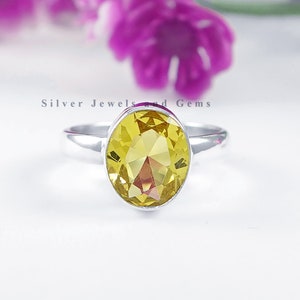 Natural Citrine Ring, Oval Gemstone Ring, 925 Sterling Silver Ring, Yellow Stone Ring, Gift for Mom, Simple Ring, Handmade Silver Ring