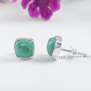 Natural Arizona Turquoise Stud Earrings, Turquoise Studs, Tiny Stud Earrings, 925 Sterling Silver Studs, Square Studs, Gift for Sister