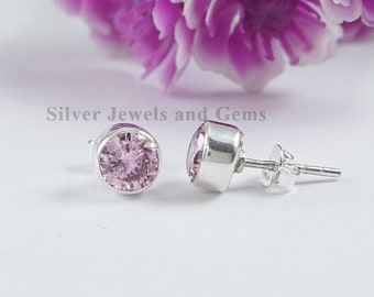 Orecchini A Perno In Argento 925 Con Zirconia Cubica Rosa 3mm - Fatti A Mano UK, Confezione Regalo - 2
