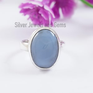 Natural Blue Opal Ring, 925 Sterling Silver Ring, Oval Dainty Ring, October Birthstone Ring, Birthday Ring, Handmade Silver Ring