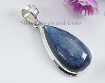 Natural Kyanite Pendant, Handmade 925 Sterling Silver Pendant, Teardrop Kyanite Pendant, Gift for her, Anniversary Pendant