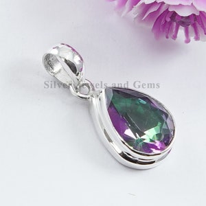 Teardrop Mystic Topaz Pendant: Handmade 925 Sterling Silver Necklace