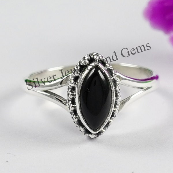 Natural Black Onyx Ring-Handmade Silver Ring-925 Sterling Silver Ring-Marquise Black Onyx Designer Ring-Gift for her-December Birthstone