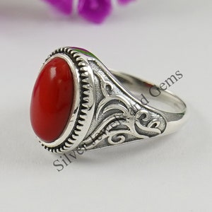 Coral Ring-Handmade Silver Ring-925 Sterling Silver Ring-Oval Coral Ring-Gift for her-April Birthstone-Promise Ring-Designer Ring