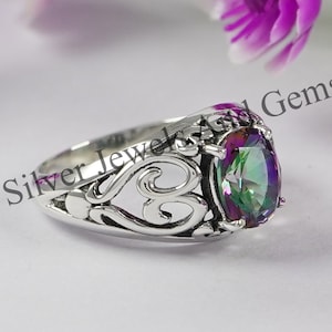 Natural Mystic Topaz Ring-Anniversary Ring-925 Sterling Silver Ring-Oval Mystic Topaz Designer Ring-Gift for her-Handmade Ring