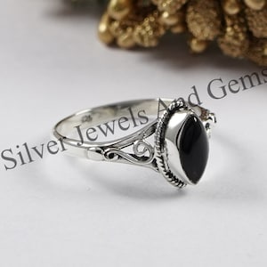 Natural Black Onyx Ring-Handmade Silver Ring-925 Sterling Silver Ring-Marquise Black Onyx Designer Ring-Gift for her-December Birthstone