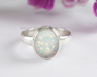 White  Opal Ring, 925 Sterling Silver Ring, Oval Fire Opal Ring, Gift for her, Promise Ring, Anniversary Gift , Handmade Silver Ring