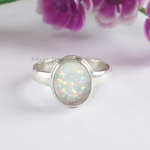 White  Opal Ring, 925 Sterling Silver Ring, Oval Fire Opal Ring, Gift for her, Promise Ring, Anniversary Gift , Handmade Silver Ring