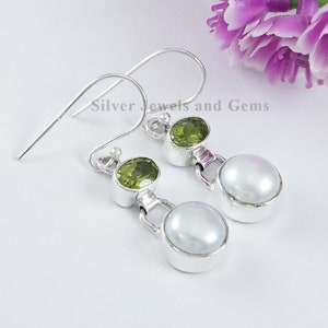 Natural Pearl and Peridot Earring, Handmade Earrings, 925 Sterling Silver Round Fresh Water Pearl Earrings, Gift for Mom, Peridot Earring