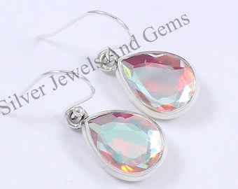 Natural Angel Aura Quartz Earrings, Handmade Earrings, 925 Sterling Silver Teardrop Aura Quartz Earrings, Anniversary Earrings