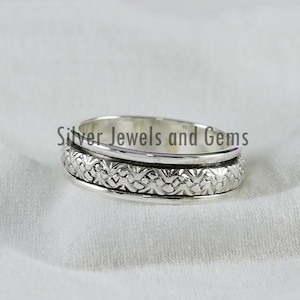 Blumen Design Spinner Ring, Meditation Ring, 925 Sterling Silber, Sorgen Ring, handgemachte Ring, Geschenk für Mutter, Daumen Ring, Boho Ring