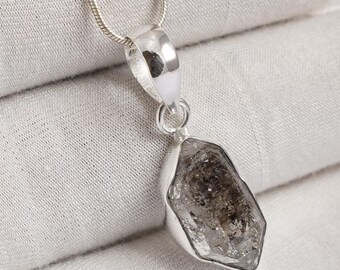 Colgante de diamante Herkimer, piedra preciosa en bruto, collar hecho a mano de plata de ley 925
