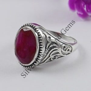 Red Ruby Ring, 925 Sterling Silver Ring, Oval Ruby Designer Ring, Birthday Gift, Promise Ring, Boho Ring, Men&#39;s Ring, Handmade Silver Ring