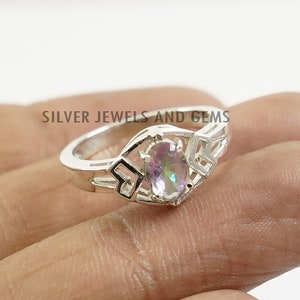 Mystic Topaz Ring, Dainty Silver Ring, Oval Topaz Designer Ring, 925 Sterling Silver Ring, Birthday Gift, Handmade Ring, Gift for her