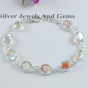 Pulsera de cuarzo aura ovalada, regalo para ella, pulsera de mujer, pulsera de cuarzo angel aura, pulsera ligera, pulsera de plata de ley 925 imagen 2