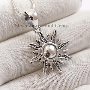 925 Sterling Silver Sun Pendant, Handmade Pendant, Designer Sun Pendant, Plain Silver Pendant. Gift for Daughter
