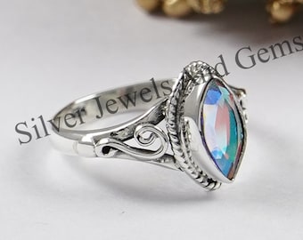 Angel Aura Quartz Ring-Handmade Ring-925 Sterling Silver Ring-Marquise Angel Aura Quartz Ring-Gift for her-Promise Ring-Aura Quartz Ring
