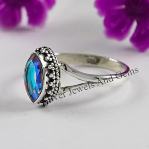 Angel Aura Quartz Ring-Dainty Ring-925 Sterling Silver Ring-Marquise Aura Quartz Ring-Gift for her-Promise Ring-Gemstone Ring