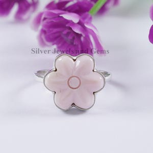 Bague fleur rose conque, bague en argent sterling 925 faite main, bague avec pierres précieuses, bague d'anniversaire