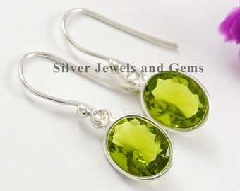 Peridot Earrings, Bezel Earring, 925 Sterling Silver, Handmade Earrings, Oval Peridot Earrings, Gift for her, Light Weight Earrings