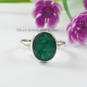 Green Emerald Ring, 925 Sterling Silver Ring, Birthday Ring, Oval Emerald Ring, Promise Ring, Gemstone Ring, Handmade Ring, Gift for Her