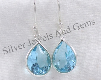 Sterling Silver w/Solid 14k Antiqued Light Swiss Blue Topaz Post Earrings 18 x10mm Sterling Silver w/Solid 14k Antiqued Light Swiss Blue Topaz Post Earrings 18 x10mm