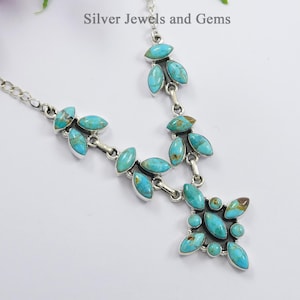 Kingman Turquoise Statement Necklace, Anniversary Necklace, 925 Sterling Silver Necklace, Multi Stone Necklace, Gemstone Handmade Necklace