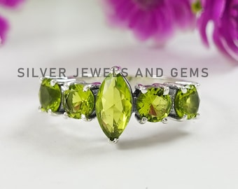 Marquise Peridot Ring: Sterling Silver Eternity Band, August Birthstone