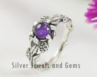 Natural Amethyst Ring, Flower Ring, 925 Sterling Silver Ring, Dainty Ring, Gift for her, Designer Ring, Gemstone Ring, Engagement Ring