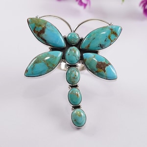 Natural Turquoise Dragonfly Ring, Arizona Turquoise Ring, Multi Stone Ring, 925 Sterling Silver Ring, Designer Ring, Birthday Ring