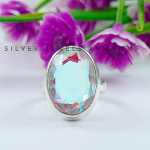 Angel Aura Quartz Ring, 925 Sterling Silver Ring, Handmade Ring, Oval Aura Quartz Ring, Wedding Ring, Gemstone Ring, Gift for Her