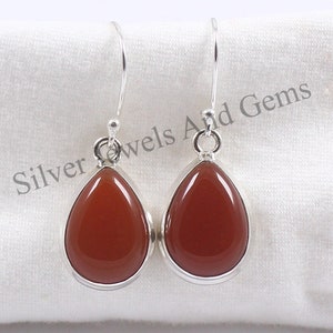 Natural Carnelian Earrings, 925 Sterling Silver Earrings, Teardrop Carnelian Earrings, Gift for her, Wedding Earring, Handmade Earring