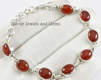 Pulsera de cornalina natural, pulsera de boda de plata de ley 925, pulsera hecha a mano para mujer, pulsera de cornalina, regalo para esposa