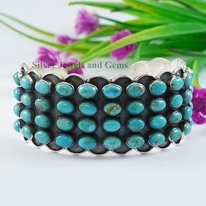 天然ターコイズカフバングル、職人デザインのバングル、925シルバー