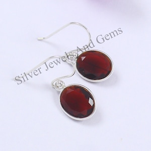 Natural Garnet Earring, Oval Bezel Earrings, 925 Sterling Silver Red Gemstone Earring, Gift for Mom, Anniversary Earrings, Dainty Earring
